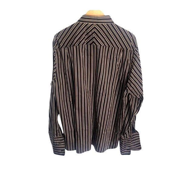 PERRY ELLIS-Brown Stripes 100% Cotton button front Mens Dress Shirt Size X-LARGE - Picture 2 of 6